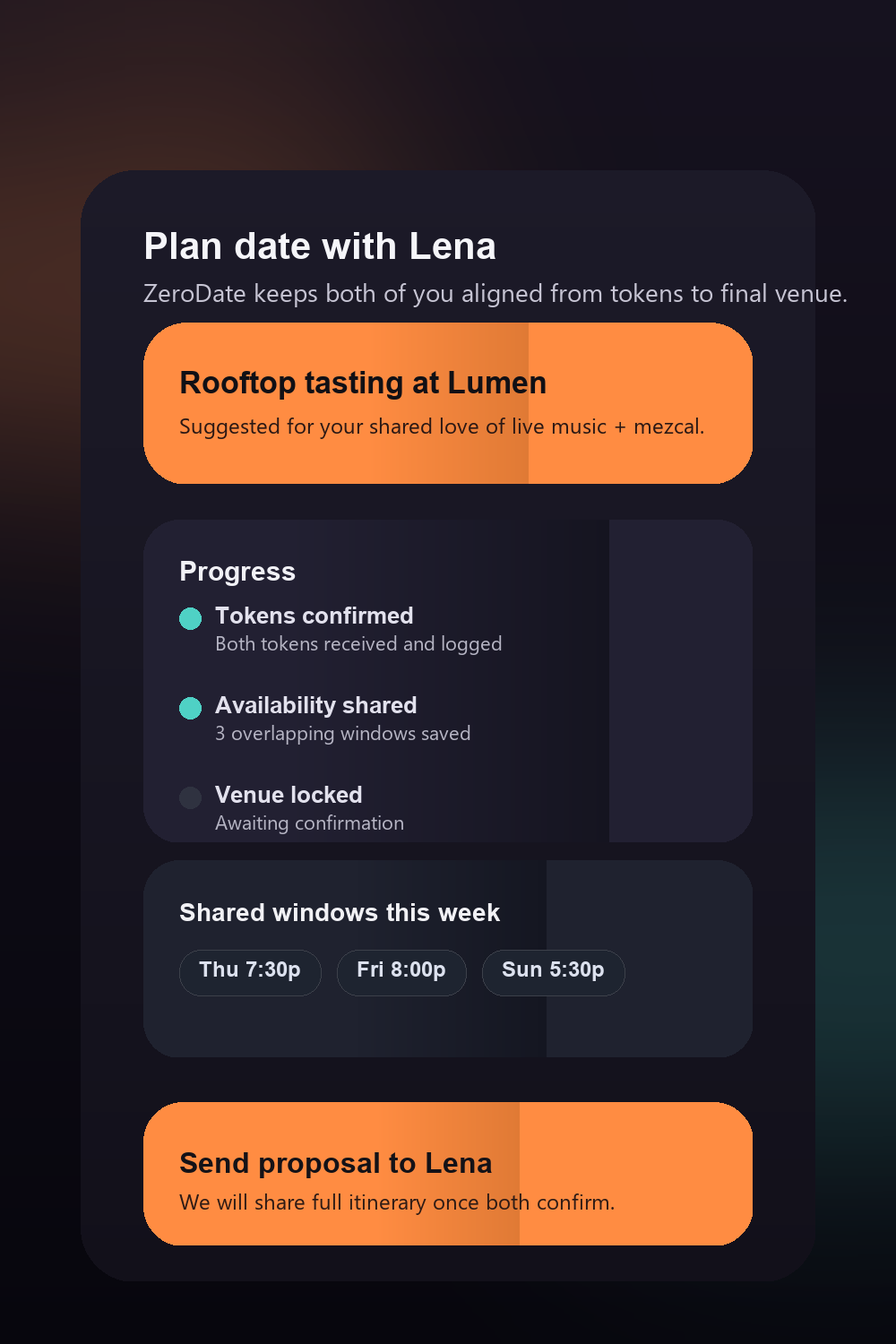 Date proposal builder with curated recommendations.